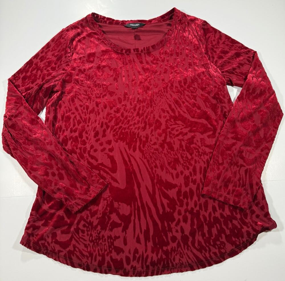 Simply Vera Vera Wang Women’s L Red Burnout Velvet Animal Print Top Whimsigoth